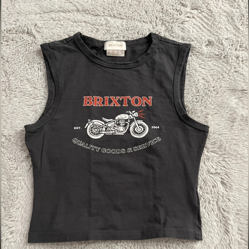Brixton Black Crop Top with Vintage Motorcycle Design